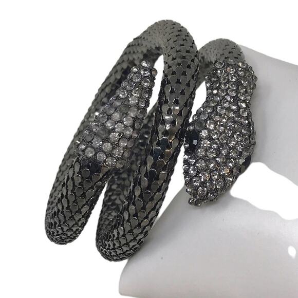 Snake Bracelet Wrap Around Silver Dark Tone & Black Boho - Picture 5 of 5